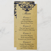 Elegant Filigree Navy Gold Wedding Menu (Voorkant / Achterkant)
