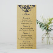 Elegant Filigree Navy Gold Wedding Menu (Staand voorkant)