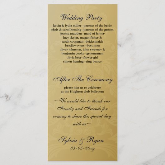 Elegant Filigree Navy Gold Wedding Programmakaart (Achterkant)