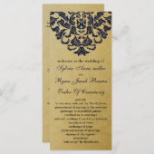 Elegant Filigree Navy Gold Wedding Programmakaart (Voorkant / Achterkant)