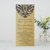Elegant Filigree Navy Gold Wedding Programmakaart (Staand voorkant)