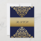 Elegant Filigree Navy Gold Wedding RSVP Kaartje (Voorkant)
