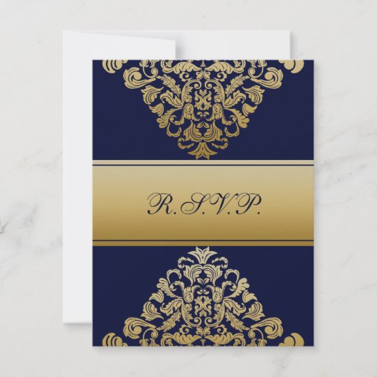 Elegant Filigree Navy Gold Wedding RSVP Kaartje (Voorkant)