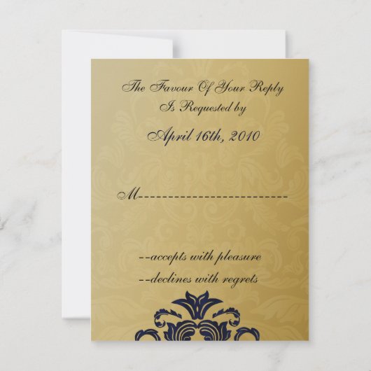 Elegant Filigree Navy Gold Wedding RSVP Kaartje (Achterkant)