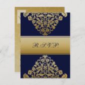 Elegant Filigree Navy Gold Wedding Uitnodiging Briefkaart (Voorkant / Achterkant)