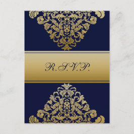 Elegant Filigree Navy Gold Wedding Uitnodiging Briefkaart