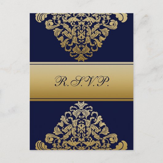Elegant Filigree Navy Gold Wedding Uitnodiging Briefkaart (Voorkant)