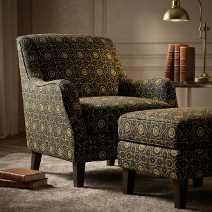 Elegant Filigree Sparkly Shiny Gold & Black Mosaic Stof