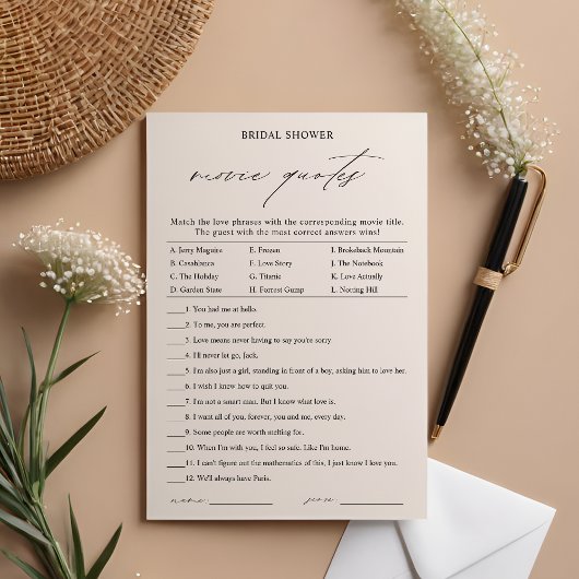 Elegant Film Liefde Quotes Vrijgezellenfeest Game  Kaart