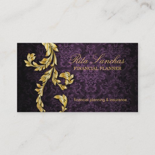 Elegant Financial Planner Gold Leaf Paars Visitekaartje (Voorkant)