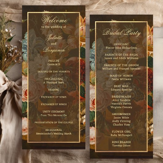 Elegant Fine Art Floral Still Life Wedding Programmakaart