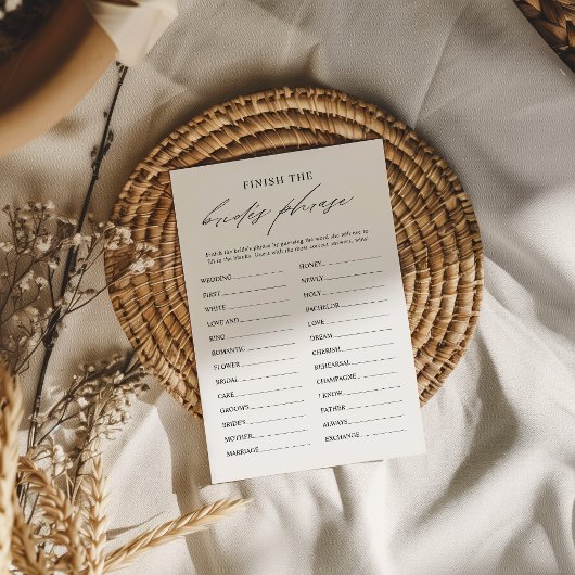 Elegant Finish the Bride's Phrase Bridal Game Kaar Kaart
