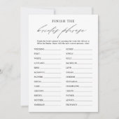 Elegant Finish the Bride's Phrase Bridal Game Kaar Kaart (Voorkant)