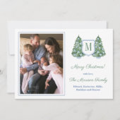 Elegant Fir Tree Blue White Baubles Family Afbeeld Feestdagenkaart (Voorkant)