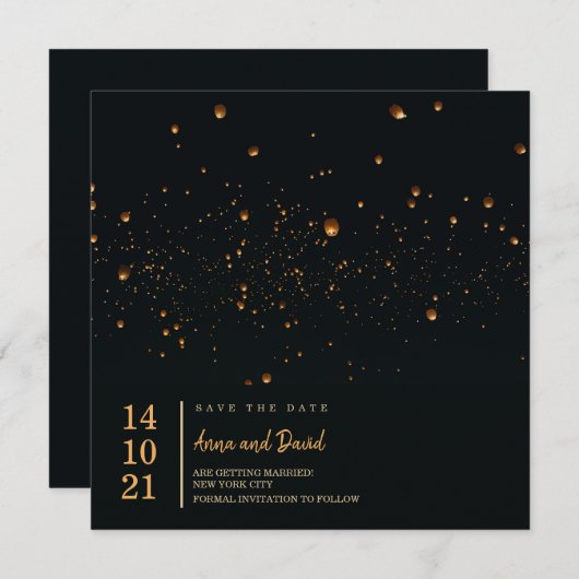 Elegant Fire Sky Lantern Save the Date Kaart (Voorkant / Achterkant)