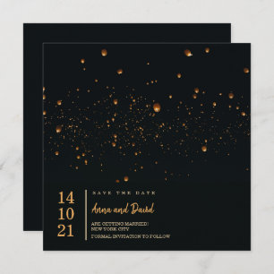 Elegant Fire Sky Lantern Save the Date Kaart