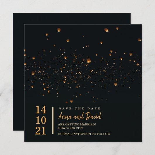 Elegant Fire Sky Lantern Save the Date Kaart (Voorkant / Achterkant)