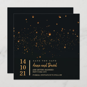 Elegant Fire Sky Lantern Save the Date Kaart