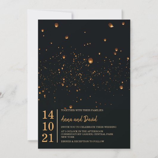 Elegant Fire Sky Lantern Wedding Invitation Kaart (Voorkant)