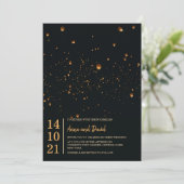 Elegant Fire Sky Lantern Wedding Invitation Kaart (Staand voorkant)
