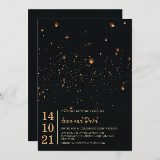 Elegant Fire Sky Lantern Wedding Invitation Kaart (Voorkant / Achterkant)