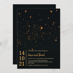 Elegant Fire Sky Lantern Wedding Invitation Kaart