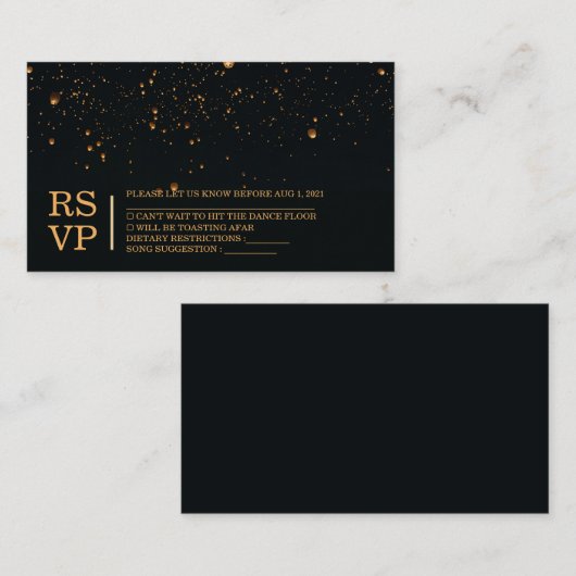 Elegant Fire Sky Lantern Wedding RSVP-kaart Informatiekaartje (Voorkant / Achterkant)
