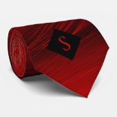 Elegant Firebrick Red en Black Monogram Necktie Stropdas (Opgerold)