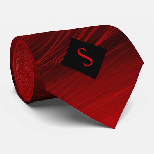 Elegant Firebrick Red en Black Monogram Necktie Stropdas (Opgerold)