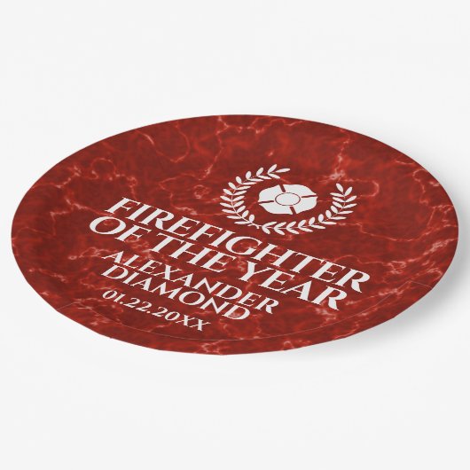 Elegant Firefighter of the Year Red Marble Papieren Bordje (Gekanteld)