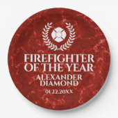 Elegant Firefighter of the Year Red Marble Papieren Bordje (Voorkant)