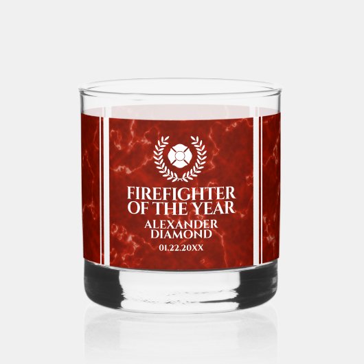 Elegant Firefighter of the Year Red Marble Whisky Glas (Voorkant)