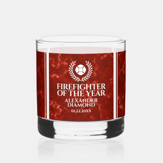Elegant Firefighter of the Year Red Marble Whisky Glas (Achterkant)