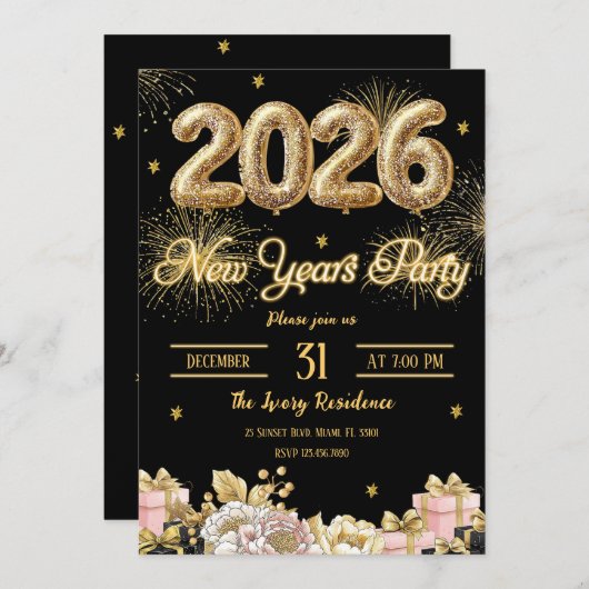 Elegant Fireworks New Year Kaart (Voorkant / Achterkant)