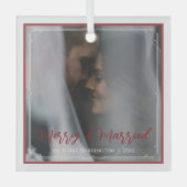 Elegant First Christmas Merry and Married Photo Glas Ornament (Voorkant)