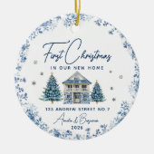 elegant first christmas new home blue ornament (Voorkant)