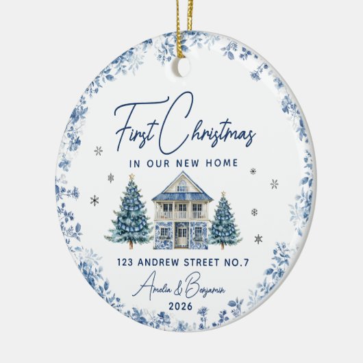 elegant first christmas new home blue ornament (Links)