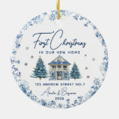 elegant first christmas new home blue ornament (Achterkant)