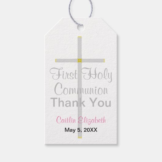 Elegant First Communist Silver Cross-Roze Cadeaulabel (Voorkant)