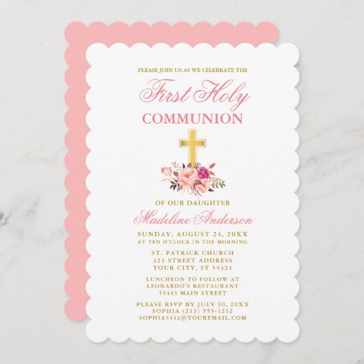 Elegant First Community Waterverf Floral Pink Kaart (Voorkant / Achterkant)