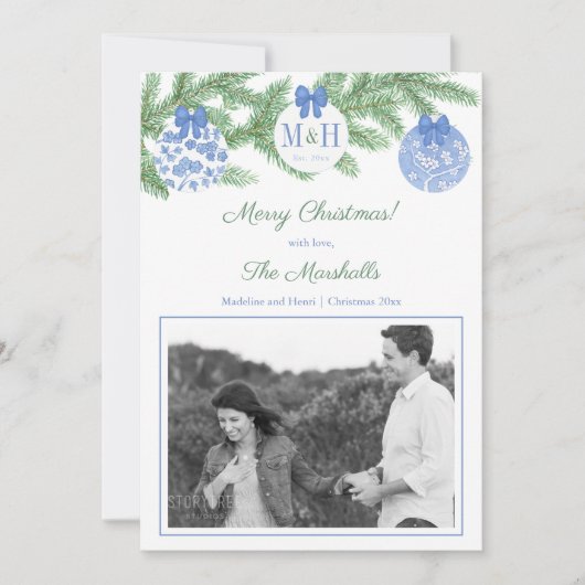 Elegant First getrouwde kerstPassen getrouwd Monog Feestdagenkaart (Voorkant)