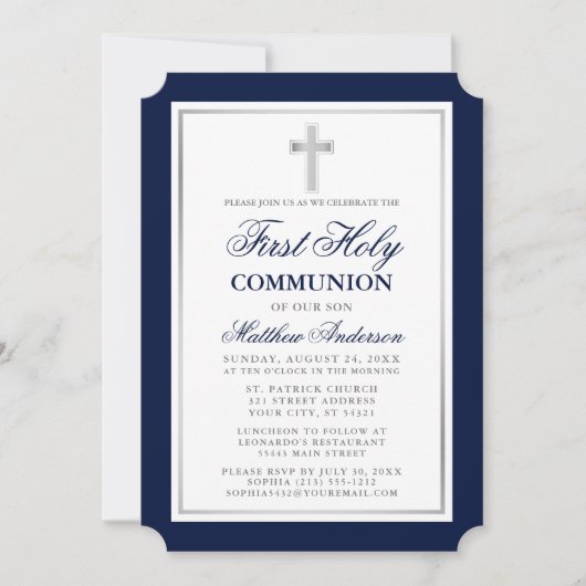 Elegant First Heilige Communauteit Blue en Silver Kaart (Voorkant)
