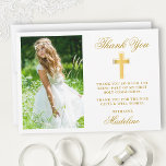 Elegant First Heilige Communauteit Foto Gold Bedankkaart<br><div class="desc">Elegant First Heilige Communie Hartelijk dank voor de Gold Cross. Foto vooraan. Gold Script.</div>