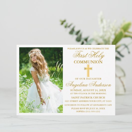 Elegant First Heilige Communauteit Foto Gold Kaart (Staand voorkant)