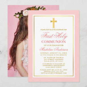 Elegant First Heilige Communauteit Foto Pink Gold Kaart