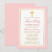 Elegant First Heilige Communauteit Roze en Goud Kaart (Voorkant / Achterkant)