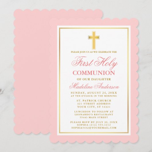 Elegant First Heilige Communauteit Roze en Goud Kaart (Voorkant / Achterkant)