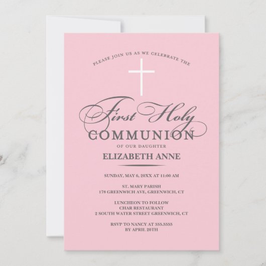 Elegant First Heilige Communauteit Uitnodiging Roz (Voorkant)