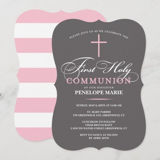 Elegant First Heilige Communauteit Uitnodiging Roz (Voorkant / Achterkant)