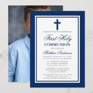 Elegant First Heilige Commune Blue Silver Foto Kaart